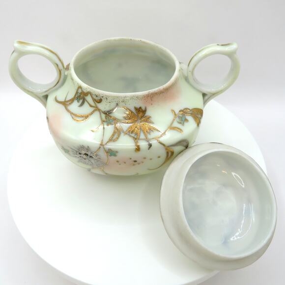 Vintage Nippon Style Moriage Creamer & Sugar Bowl Set Hand Painted Gold Floral - Picture 4 of 16